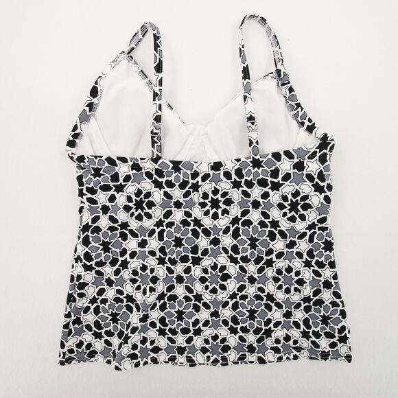 Lands End Tankini Top Black White Geometric Print Ruched Bow Tie V Neck Size 2 - Picture 9 of 9